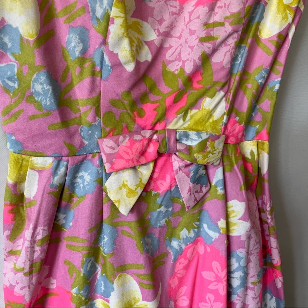 Vintage Mardi Gras Pink Floral MCM Mod Long Dress - Picture 2 of 13